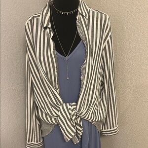 Jane and Delancey White and Gray Striped Button Down Shirt